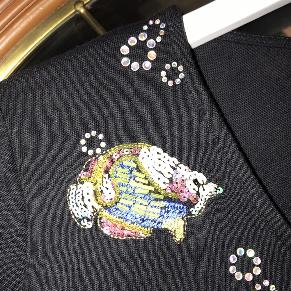 Vintage Quacker Factory Black Hand Beaded Tropical Fish Elbow Sleeve Blouse - Picture 6 of 16